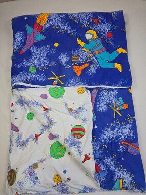 Vintage Kids Outer Space-Themed Reversible Sleeping Bag